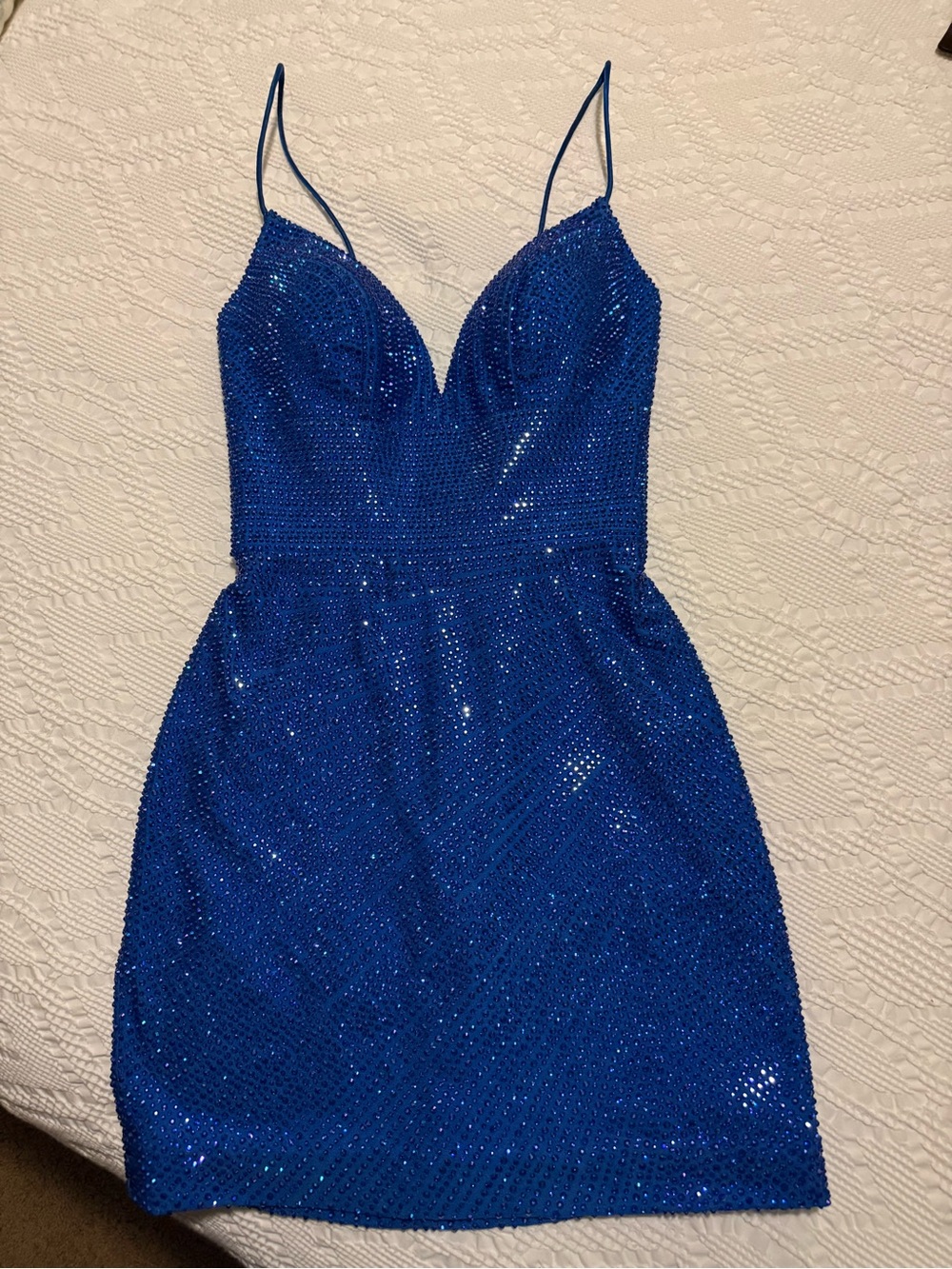 Sherri Hill Cobalt Blue Sequin Spaghetti-Strap Mini Dress
